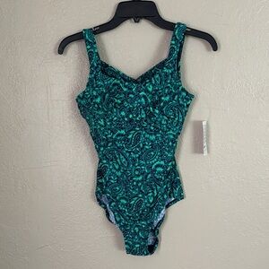 Lands End One piece Underwire Paisley Swimsuit Women’s Size 6 Blue/Green NWT
